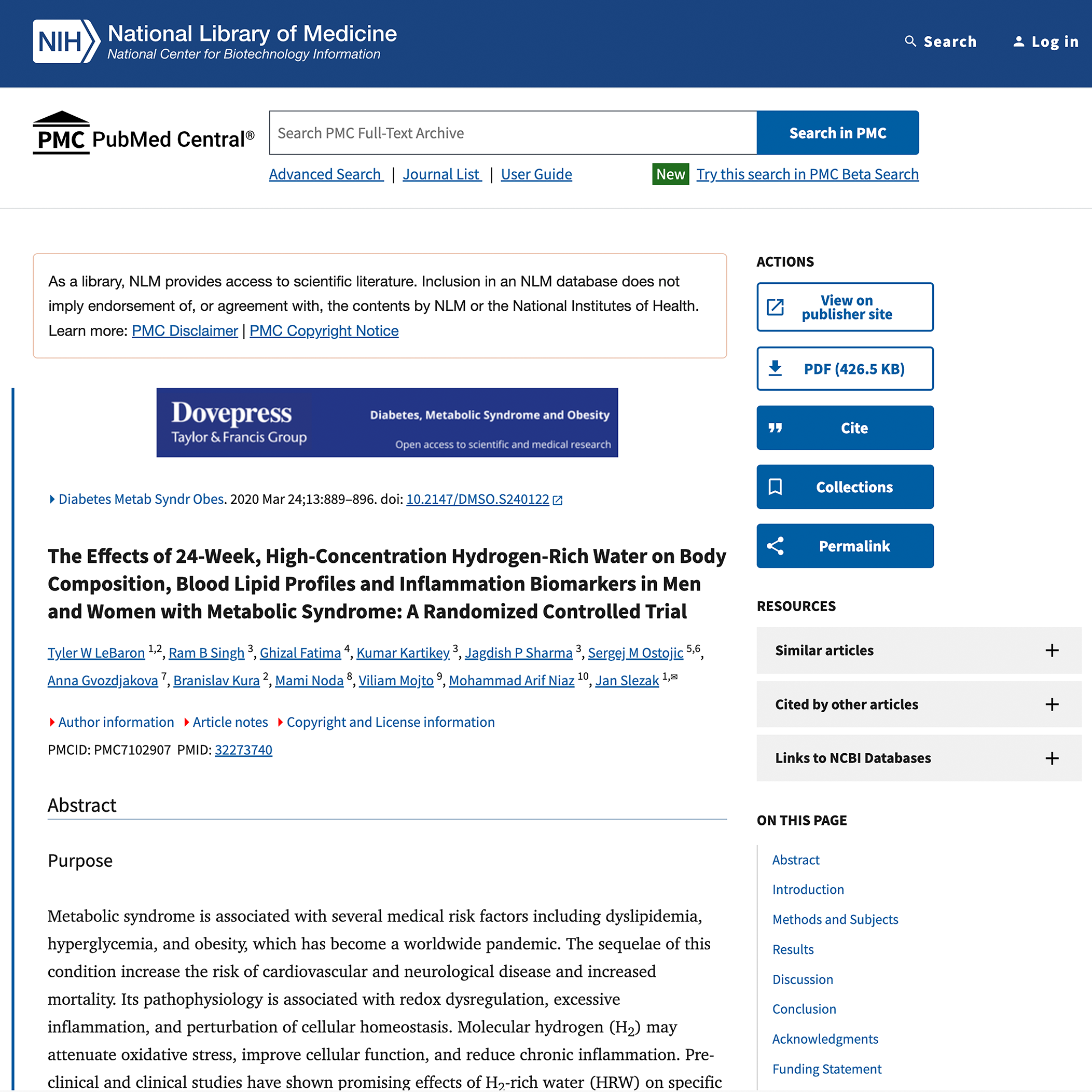 Study screenshot — Inflammation